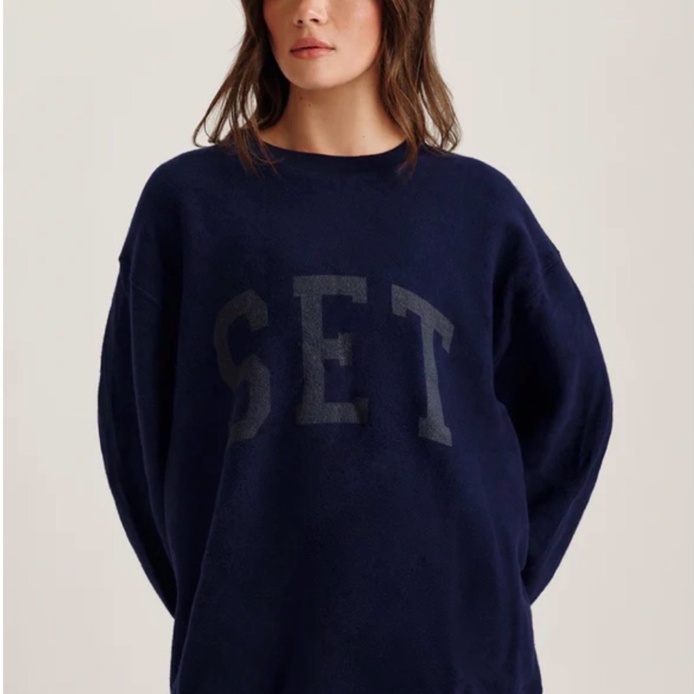 Women's Navy Set Active Reverse Crewneck Sweatshirt